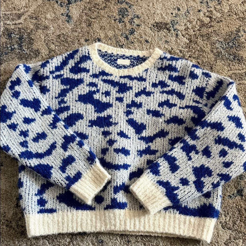MOTHER Blue and Cream Crew Neck Sweater